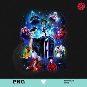May include: A graphic featuring Disney villains such as Maleficent, Ursula, and Captain Hook, set against a dark blue, starry background. The image is in PNG format and includes the text "AURORA KIDS SHOP".