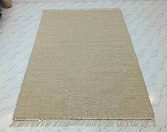 Handwoven Wool Area Rug – Minimalist Neutral, Boho Scandinavian Decor