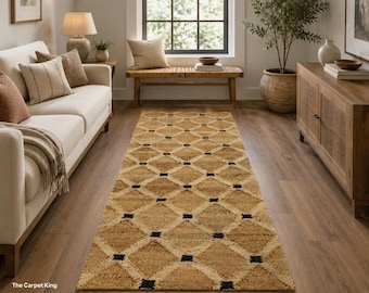 Hand Woven Jute Rug: Geometric Diamond Boho Decor