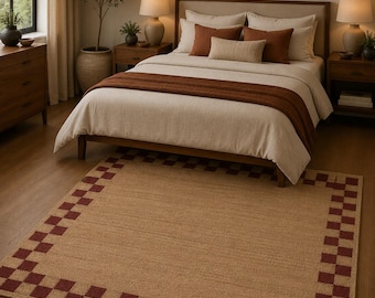 Handmade Jute Checkerboard Rug, Natural Fiber Border