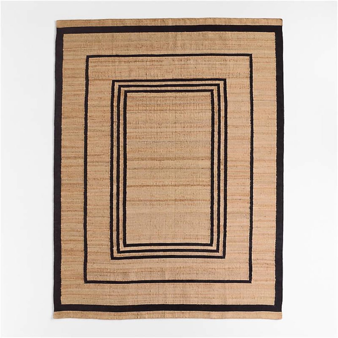 Bordered Jute Rug Handmade Jute Area Rug | Black Border, Boho Scandi Style - Etsy