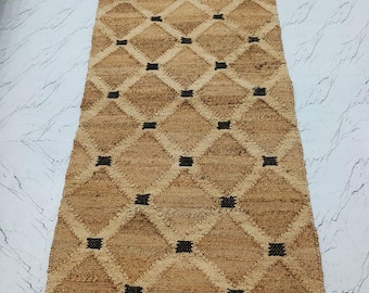 Hand Woven Jute Rug: Geometric Diamond Boho Decor