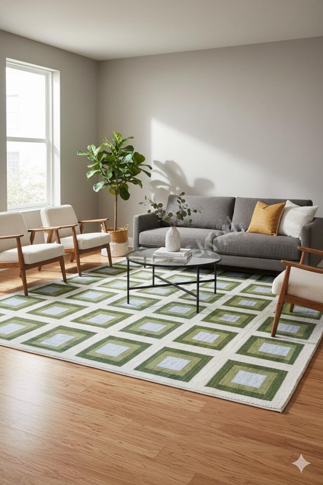 Rustic Wool Rug Handwoven Wool Area Rug Bohemian Rustic Grid Pattern Floor Carpet Rugs ...