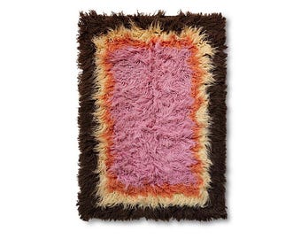 Tapete felpudo rosa, tapete de lã feito à mão, tapete boho, tapete macio estilo marroquino, tapete retrô com blocos de cores, tapete de pelúcia macio, decoração para sala de estar