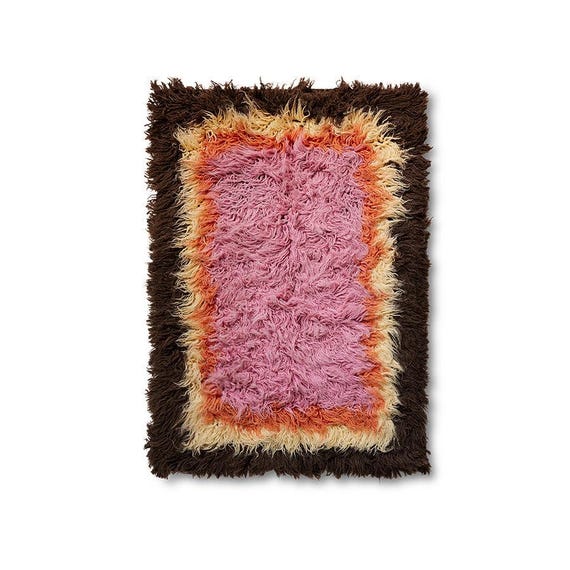 Pink Shaggy Rug, Handmade Wool Rug, Boho Area Rug, Fluffy Moroccan Style Rug, Retro Color Block Rug, Soft Plush Rug, Living Room Decor