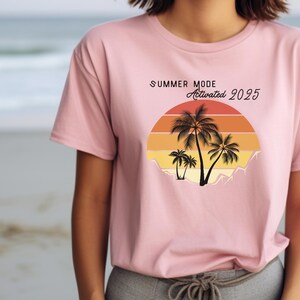 Vintage Sunset Palm Trees Tee, Beach Vacation Shirt, Summer Mode Activated, Unisex Graphic T-Shirt, Retro Tropical Top