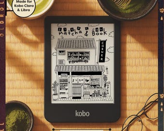 Matcha Book Cafe Kobo Screensaver | Hand-Drawn Design (Digital Download)