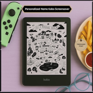 Écran de veille Kobo personnalisé, écran de verrouillage, écran de veille : carte inspirée des RPG livresques avec nom personnalisé