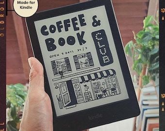 Kindle Screensaver & Lockscreen | Coffee and Book Club Hand-Drawn Café Design | Digital Download