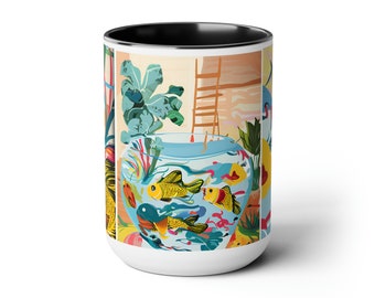 Henri Matisse Art Mug Fish Print Matisse Art Mug Funny Gift Modern Art Mug Accent Coffee Mug, 15oz