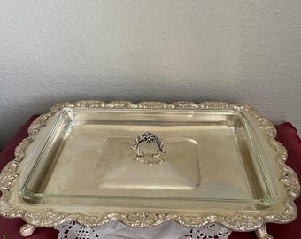 Vintage Poole Silver Plated Footed Tray – Glass Serving Tray, EPCA #408