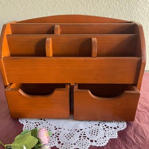 Vintage Wooden Desk Organizer - Solid Wood Desk Station - Office Storage - Workspace Organizer - Desktop Organizer