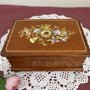 Vintage Mini Musical Jewelry Box - Vintage Solid Wood Jewelry Box Hand Painted  - Jewelry Organizer