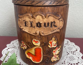 Flour Canister - Treasure Craft Vintage Jar -  Handmade Ceramic Canister - Collectible Antique