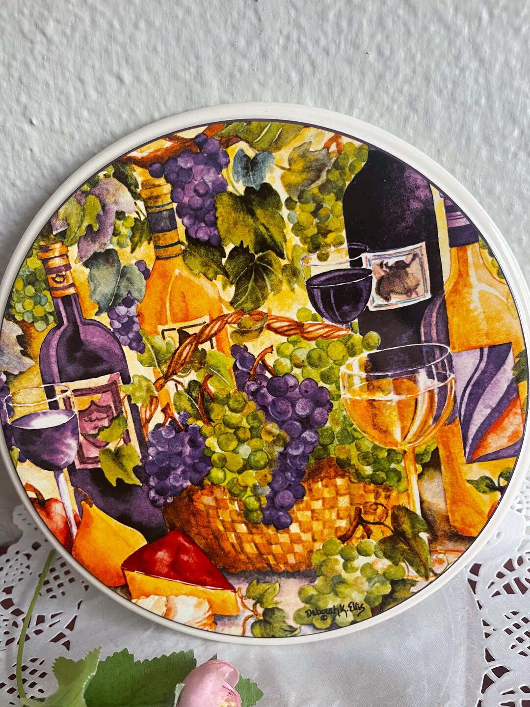 Vintage Italian Trivet: Hand-painted Clay Tile, Wine & Grapes Design - Etsy