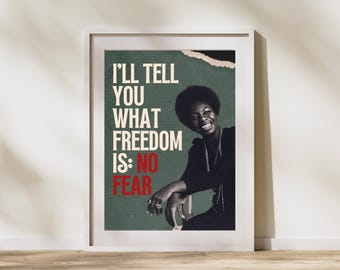 Retro Nina Simone Wall Art - No Fear Quote Poster - Women&#39;s Day Print - Civil Rights Activist Decor - Vintage Jazz Music Digital Artwork