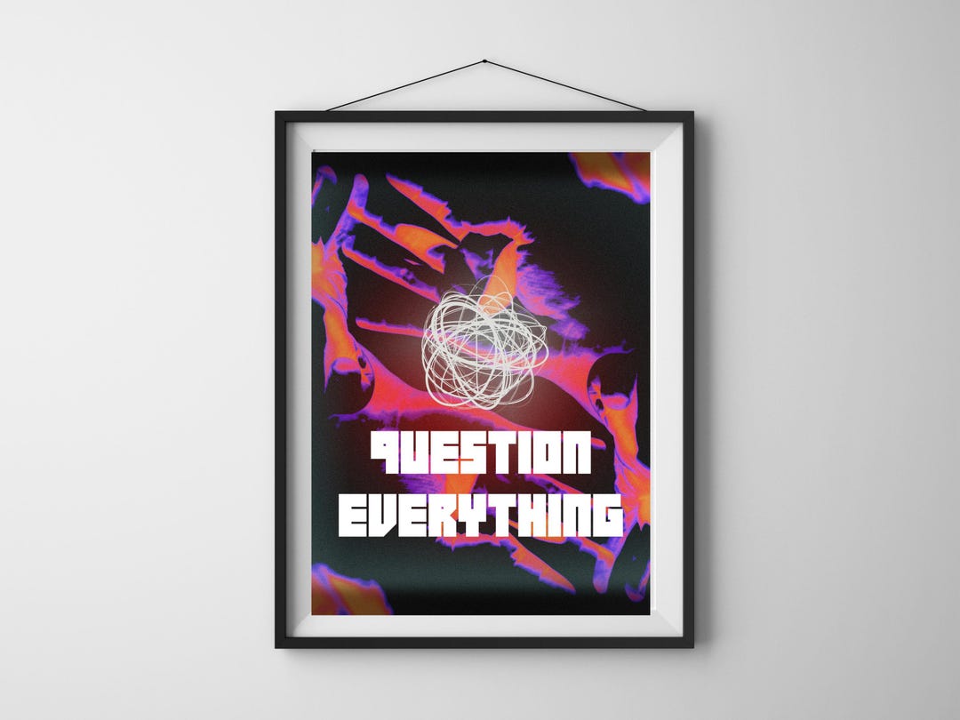Question Everything Backdrop Cyberpunk Question Everything Print – Dystopian Glitch Wall Art Digital ...
