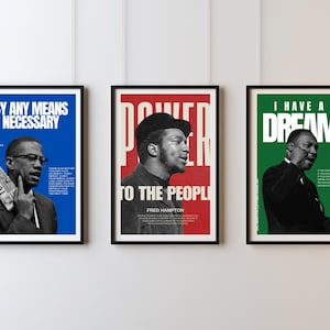 Civil Rights Wall Art Bundle - Black History Art Set - Educational Print Collection of Malcolm X, Fred Hampton & MLK Inspirational Posters