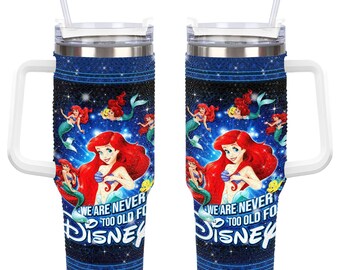 Vaso de 1,1 m² (40 oz) con diamantes de imitación de la Princesa Ariel, vaso con asa de Disneyworld.