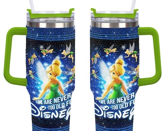 Vaso de 40 oz con diamantes de imitación de Campanilla, taza con asa de Disneyworld de 40 oz.
