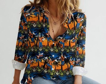 Blusa/Camisa Goofy para Viaje de Verano, Camisa Goofy Tropical para Mujer, Camisa Goofy Casual para Playa, Vacaciones en Disneyland