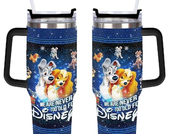 Vaso de 40 oz con diamantes de imitación de La Dama y el Vagabundo, taza con asa de Disneyworld de 40 oz.