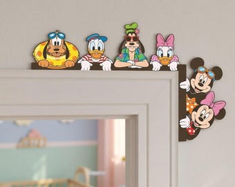 Mickey and Friends Wooden Corner Sign, Funny Mickey & Friends Peeking Door Corner Sign, Dlsney Home Decor, Kid Room Decoration