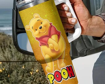 Winnie The Pooh Tumbler 40oz, Pooh Coffee Tumbler Insulated Cup, Pooh Handle Cup 40oz