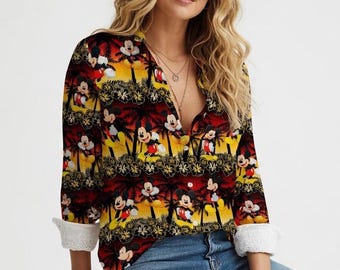 Blusa/Camisa de Mickey Mouse para Viaje de Verano, Camisa Tropical de Mickey para Mujer, Camisa Casual de Mickey para Playa, Vacaciones en Disneyland