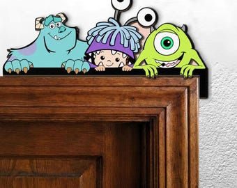 Monsters Wooden Corner Sign, Funny Monsters Peeking Door Corner Sign, Dlsney Home Decor, Kid Room Decoration