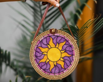 Rapunzel Rattan Round Crossbody Bag, Disneyland Summer Beach Bag Rattan Crossbody, Birthday Gift, Mother Day Gift
