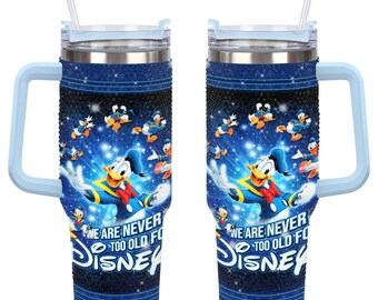 Vaso de 40 oz con diamantes de imitación de Donald Duck, vaso con asa de Disneyworld de 40 oz.