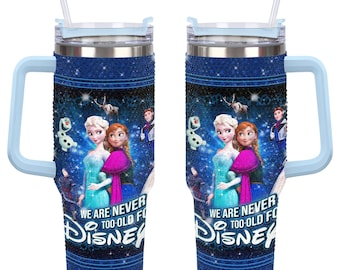 Vaso de 40 oz con diamantes de imitación de Elsa y Anna de Frozen, taza con asa de Disneyworld de 40 oz.