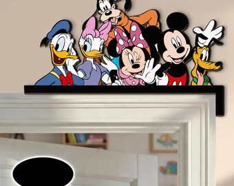 Mickey and Friends Wooden Corner Sign, Funny Mickey & Friends Peeking Door Corner Sign, Dlsney Home Decor, Kid Room Decoration
