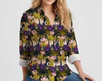 Blusa/Camisa de viaje de verano del enanito tonto, Camiseta tropical para mujer de Tonto, Camiseta informal de playa de Tonto, Vacaciones en Disneyland