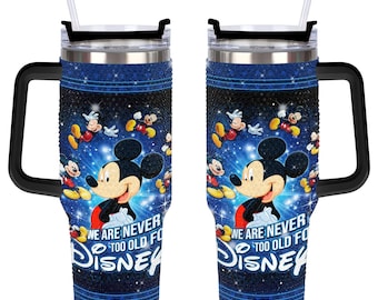 Vaso de 40 oz con diamantes de imitación de Mickey Mouse, vaso con asa de Disneyworld de 40 oz.