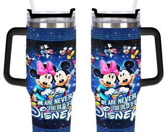 Vaso de 40 oz con diamantes de imitación de Mickey y Minnie, vaso con asa de Disneyworld de 40 oz.