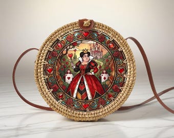 Queen of Heart Villains Rattan Round Crossbody Bag, Disneyland Summer Beach Bag Rattan Crossbody, Birthday Gift, Mother Day Gift