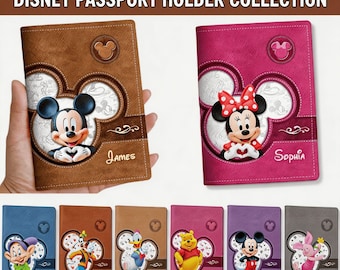 Dlsney Leather Passport Wallet, Dlsney Leather Passport Holder, Mickey, Goofy, Pooh, Dopey Passport Wallet