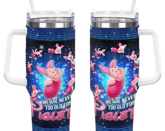 Vaso de 40 oz con diamantes de imitación de Piglet, taza con asa de Disneyworld de 40 oz