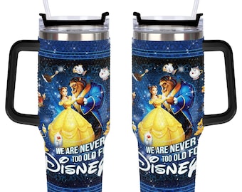 Beauty and The Beast Rhinestone Diamond 40oz Tumbler, Disneyworld Handle Cup 40oz