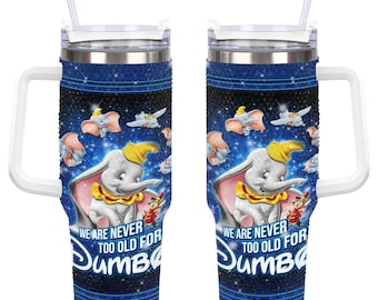 Vaso de 1.2 litros con diseño de elefante Dumbo y diamantes de imitación, vaso con asa de Disneyworld de 1.2 litros.