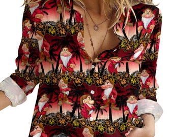 Blusa/Camisa de viaje de verano con el enano gruñón, Camiseta tropical para mujer con estampado gruñón, Camiseta informal playera con estampado gruñón, Vacaciones en Disneyland