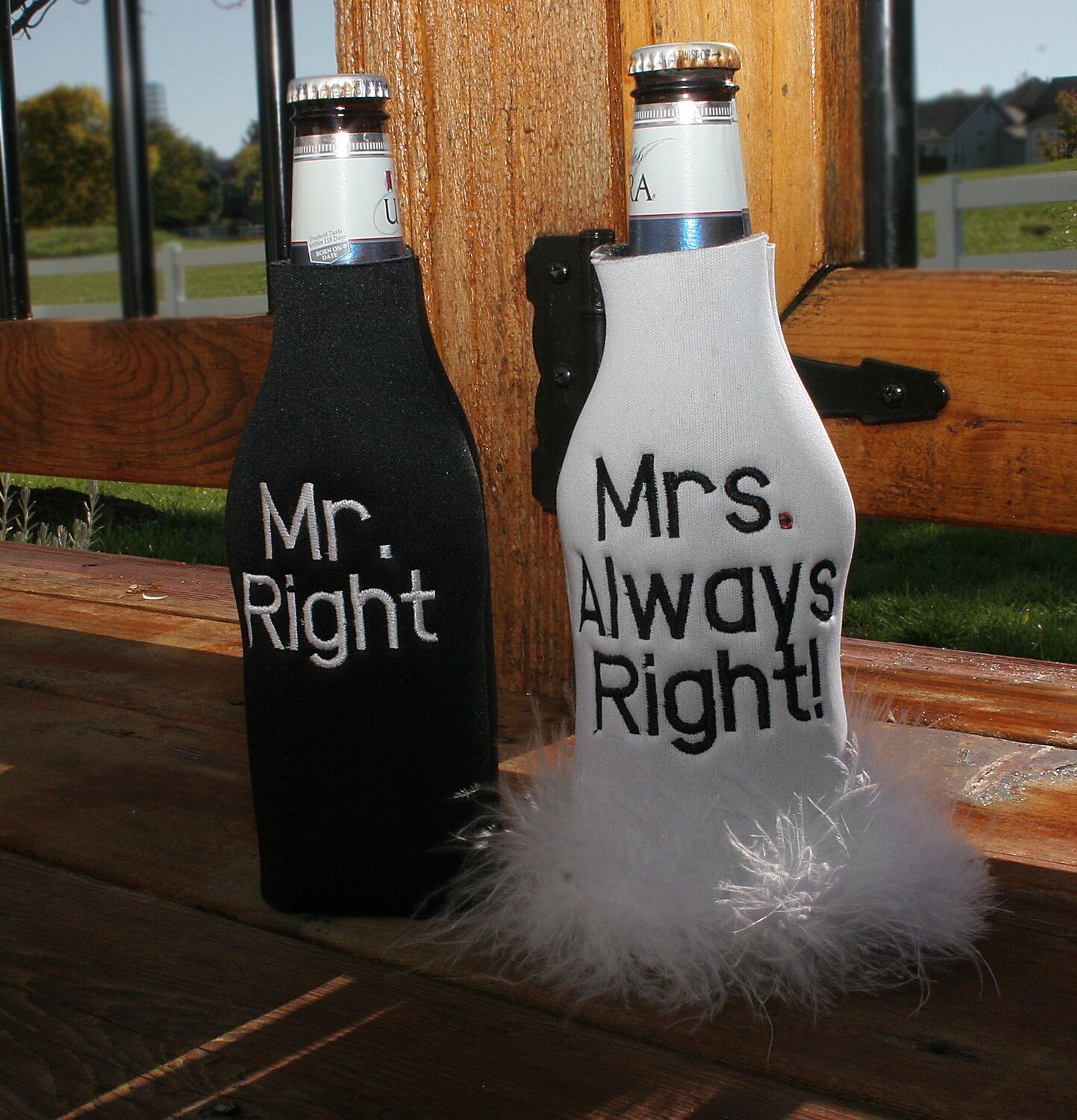 Mr Right and Mrs Always Right Wedding Can Cooler Set Mr Right and Mrs Always Right Wedding Can Cooler Set