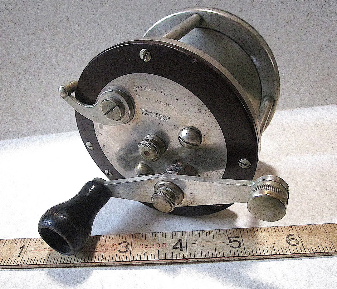 SM172 Very Old Vintage Ocean City free Spool Nickel Silver Fishing Reel A  Beast EX Cond Classic Design FREE SHIPPING 