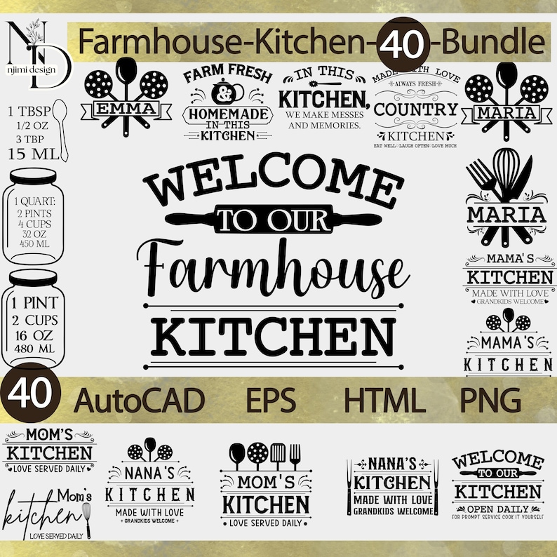 Farmhouse Kitchen SVG Bundle: 40 Rustic Quotes, Signs (digital Download ...