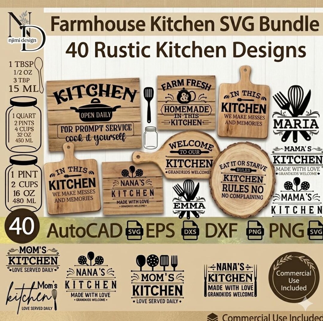 Farmhouse Kitchen SVG Bundle: 40 Rustic Quotes, Signs (digital Download ...