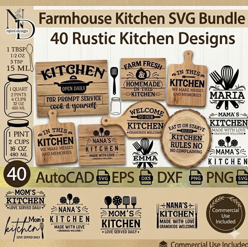 Farmhouse Kitchen SVG Bundle: 40 Rustic Quotes, Signs (digital Download ...
