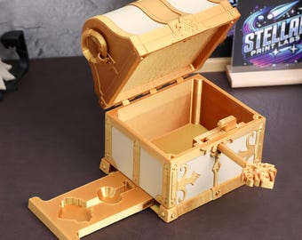 Genshin Treasure Chest with Key Hidden Compartment Jewelry Box Loot Storage PLA Display Box for Gamers Fans Tabletop Gaming Storage Gifts