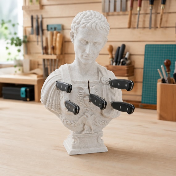 Roman Bust Knife Holder Custom Color PLA Kitchen Counter Organizer Classical Historical Home Gift